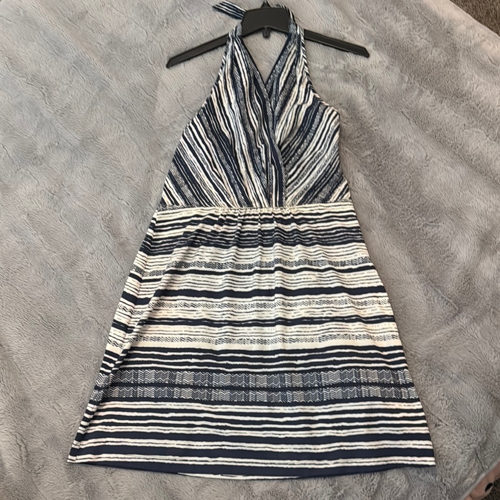 Athleta Navy and White Striped Mini Dress